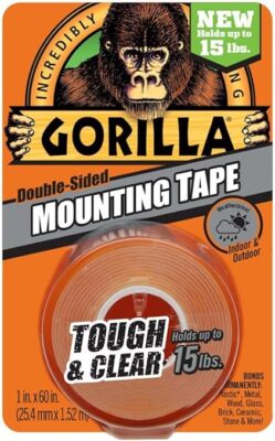 Gorilla Tough & Clear, Double Sided Mounting Tape, Weatherproof, 1'' x 60'', Clear