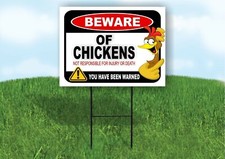 BEWARE OF CHICKENS NOT RESPONSIBLE FOR Plastic Yard Sign ROAD SIGN with Stand