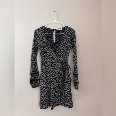 Hollister Women's Black Long Sleeve Floral Wrap Dress XS Cotton | eBay