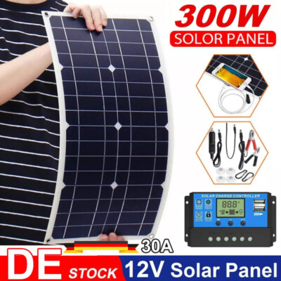 12V 300W Solarpanel Kit Solarmodul USB-Ladegerät Solarzelle Solar + 30A Regler