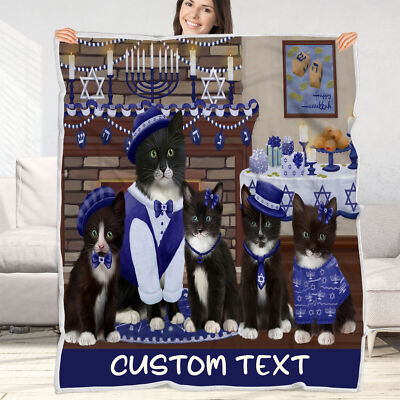 Tuxedo Cat Blanket Personalized Throw Woven Fleece Sherpa Many Designs NWT