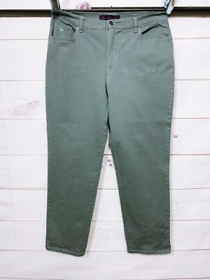 Gloria Vanderbilt Womens Amanda Jeans Sz 14 Short Gray Green High Rise 5 Pockets