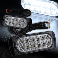 2 X 12 LED White Car Truck Emergency Beacon Warning Hazard Flash Strobe Light