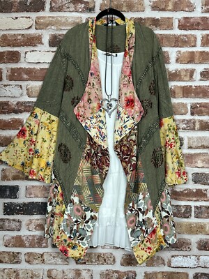 PLUS Size Overdyed Patchwork Block Vintage EMBROIDERED Laced BOHO TUNIC TOP