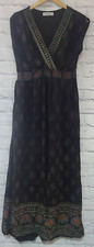 Vintage Lapogee Maxi Dress Women's Large Black Paisley Peacock Pockets Bohemian