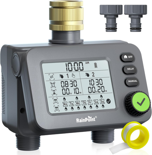 RAINPOINT Computer di irrigazione a 2 uscite con ingresso e uscita in ottone, ti