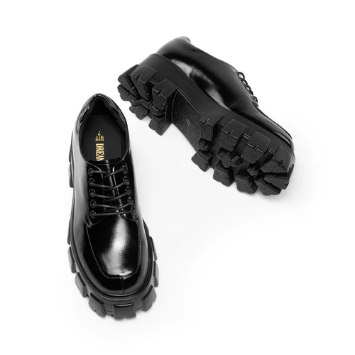 Damenschuhe Plateau Oxford-Schuhe klobig Schnürschuhe bequem elegant - Bild 4 von 27