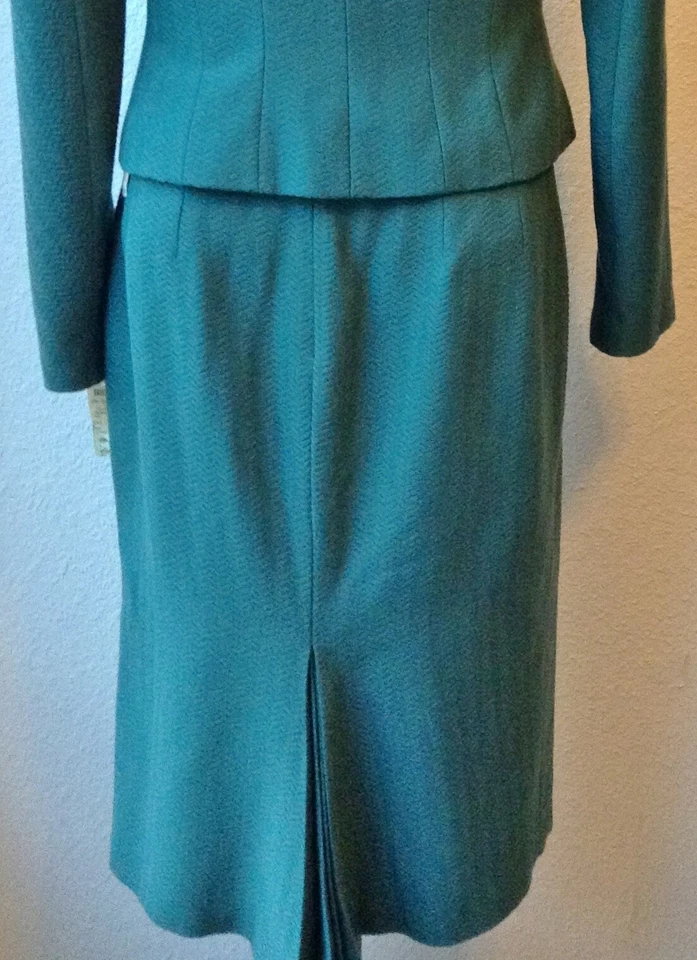 TRAJE FALDA 2 piezas clásico para mujer John Galliano, lana verde azulado, talla 10 / talla 8 Foto 3 de 4