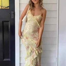 Sexy V Neck Colorful Ruffle Sling Dress Women Spring Backless Boho Long Dresses
