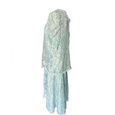 JCPenney 1980s Aqua Taffeta and Lace Two Piece Sleeveless Prom Dress | eBay