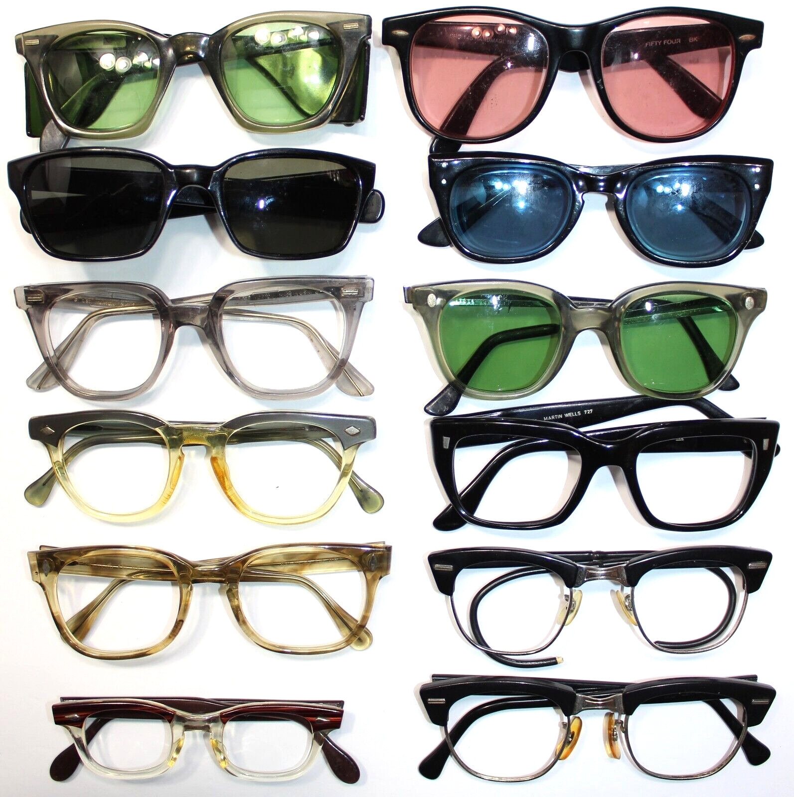 VINTAGE LOT OF 12 MID CENTURY FOREMOST SRO AO HORN RIM EYEGLASSES SUNGLASSES