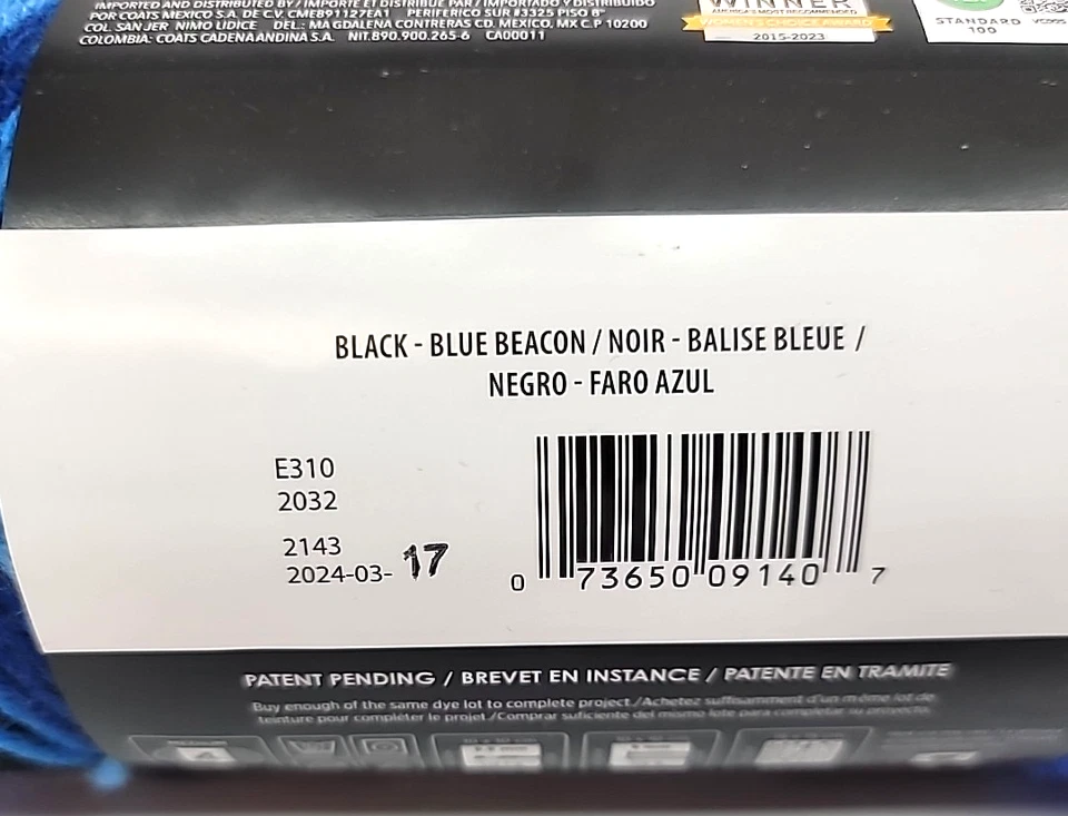 Red Heart All In One Granny Square Yarn Black-Blue Beacon 100% Acrylic 417yds. - Image 3 of 4