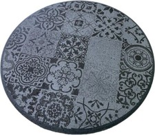 TAVOLO MAIOLICA ROTONDO IN PIETRA LAVICA DECORATO A LASER SPESSORE CM 3