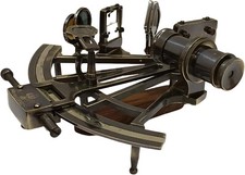 Antique Brass Black Sextant Collectible Telescope Wooden Box Sextant Navigation