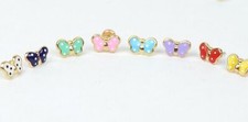 14k Yellow Gold Enamel Butterfly Baby earrings with Screw Back