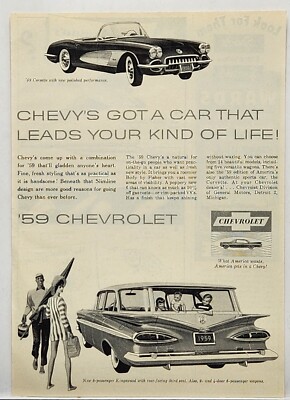 1959 Chevrolet Corvette Kingswood Wagons MCM Original Print Ad 50s