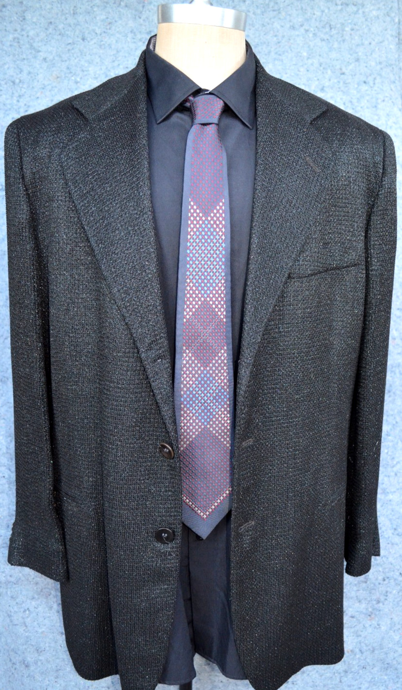 UNIQUE Italian Pattern Knit Suit Jacket Black Size 52L IT/42L US Piazza Grande
