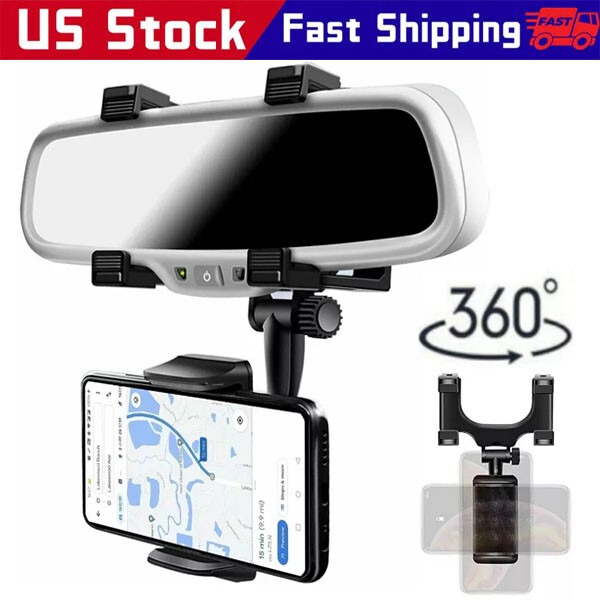 Universal 360 Rotation Car Rear View Mirror Mount Stand GPS Cell Phone Holder US