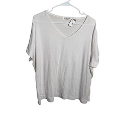 Extra Touch T-Shirt Women's 3X White V-Neck Solid Basic Short Sleeve Top NWT