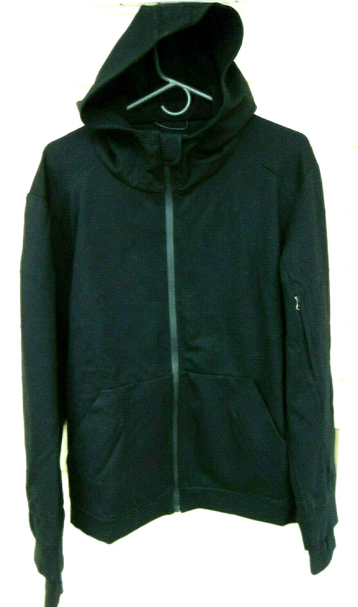 DSTLD MENS BLACK JACKET NYLON VISCOSE SPANDEX STRETCH JACKET ATTACH HOOD COAT L
