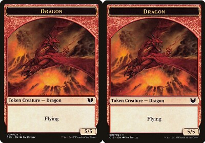 10 Token Cards - DRAGON / DRAGON - Commander 2015 - SAME ART - Magic MTG FTG