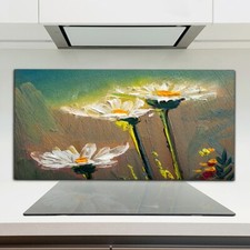 Wand Kunst BildGem&auml;lde G&auml;nsebl&uuml;mchen K&uuml;chenr&uuml;ckwand Spritzschutz Glas 120x60