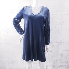 Madewell Women's Velvet Balloon Sleeve V-Neck Shift Dress Twilight Blue Size S