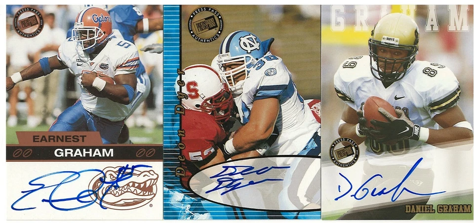 EARNEST GRAHAM, DEON GRANT, DANIEL GRAHAM+8 PRESS PASS AUTOGRAPHED INSERT CARDS - Image 2 of 2
