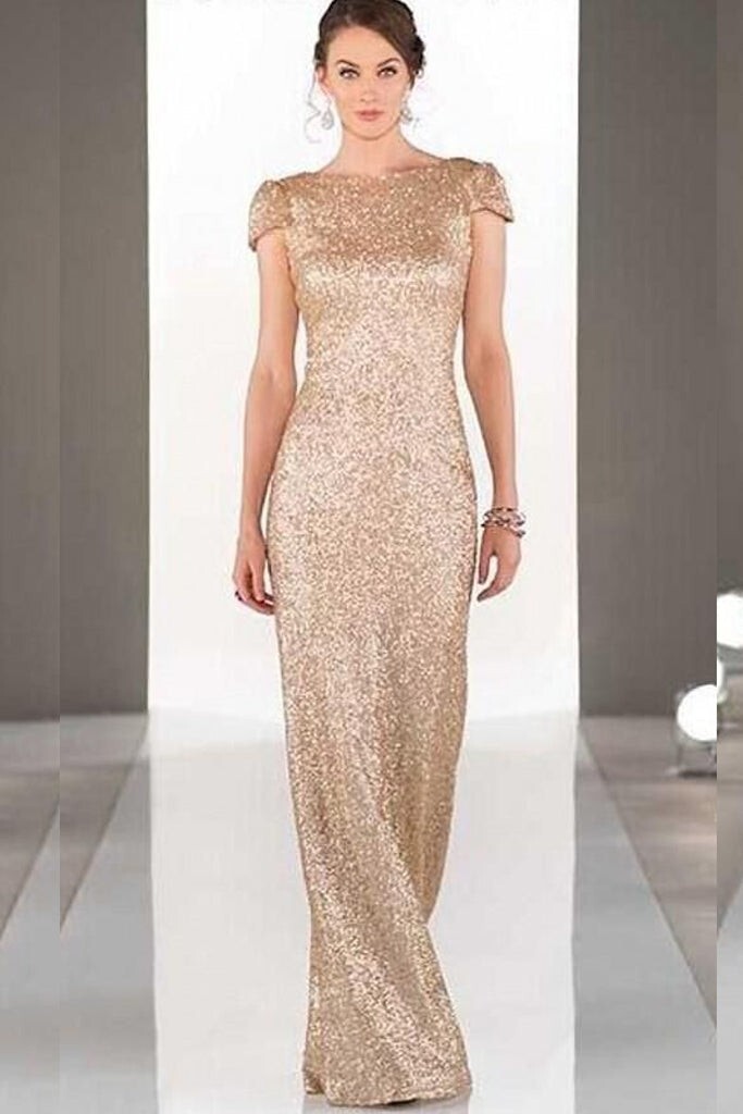 Sorella Vita Sparkly Sequin Gold Cap-Sleeve Bridesmaid Dress With Scoop  Back | eBay