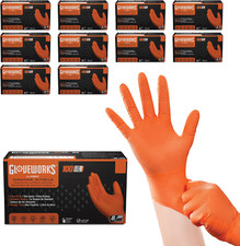 HD Orange Nitrile Gloves, 8 Mil Nitrile Disposable Gloves with Raised Diamond Te