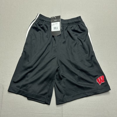 Wisconsin Badger Basketball Shorts Mens Small Black Adidas Running Bucky NWT