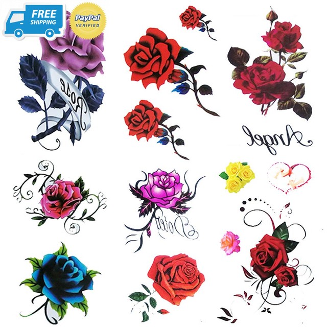 6 Sheet Small Fake Rose Tattoo for Women Kids Girls,Temporary Tattoos