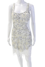 Adrianna Papell Womens Scoop Neck Sleeveless Beaded Mini Dress White Size 10