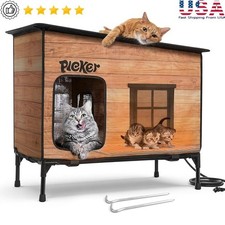 Heated Outdoor Cat House Waterproof Insulated Shelter Dual Exit Safe Design New