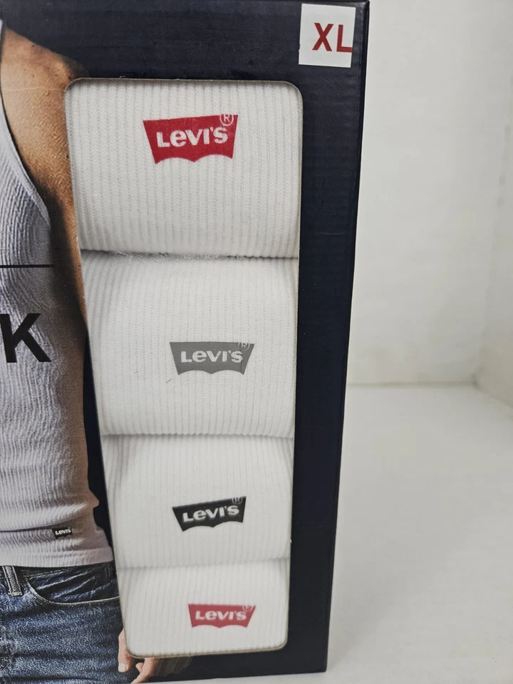 Pack de 4 chalecos Levi's Tanks para hombre talla XL blancos acanalados premium camisetas interiores Foto 2 de 4