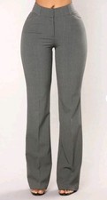 Fashion Nova Tasha Dressy High Rise Pants Charcoal Grey 1X Wide Leg NWT