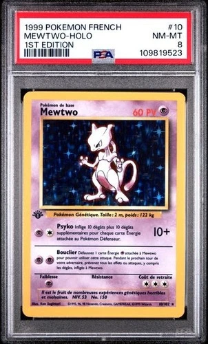 1999 POKEMON FRENCH 1ST EDITION #10 MEWTWO-HOLO PSA 8