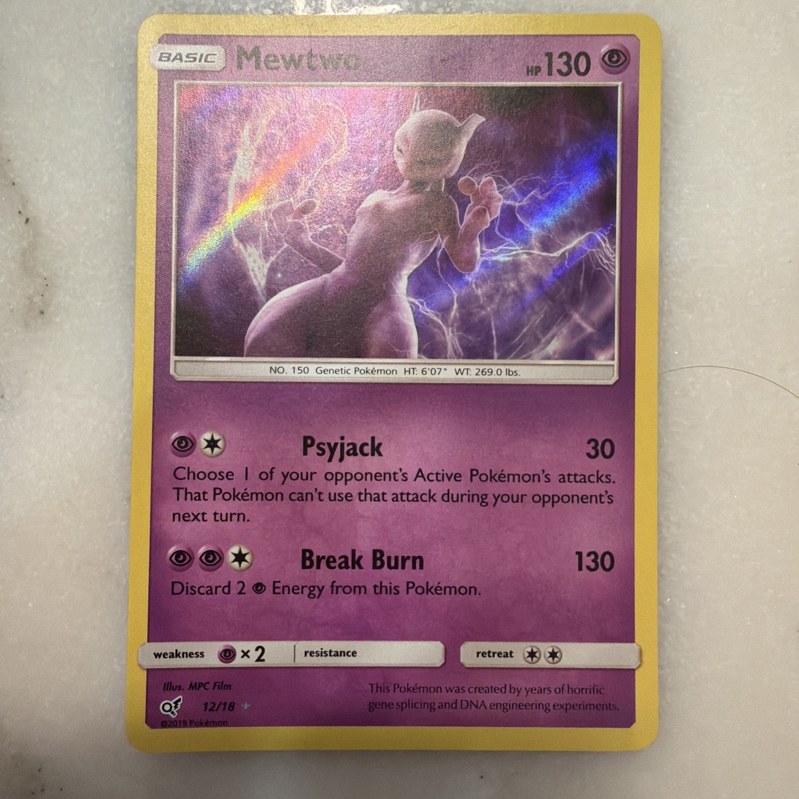 Pokémon TCG Mewtwo Detective Pikachu Holo Card 12/18 NM Condition