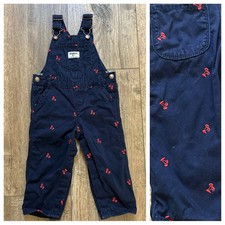 OshKosh B'gosh Overalls Navy Blue w/ Cherry Embroidery   Size 18m
