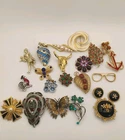 Vintage Style Costume Jewelry Brooch Lot 18Pcs Rhinestone Flower Mix