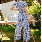 Anna-Kaci Women's Short Sleeve Floral Print Jumpsuit with Tie Front Detail and