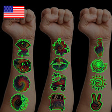 96 PCS Glow in the Dark Tie Dye Pre-Cut Luminous Temporary Tattoos for Kids