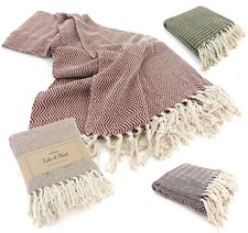 Strickdecke Kuscheldecke Fransen Wohndecke Boho Wolldecke 100% BW natur Typ912