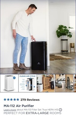 Medify Air MA-112 V2.0 Air Purifier HEPA H13 Activated Carbon Black 2500 SQ FT