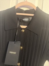Versace Ribbed Black Midi Dress – Size 42 – New With Tag