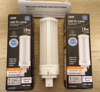 Feit PL 18AB/H/CCT/LED 4-pin Color Selectable PL Lamp 2700K/3500K/4000K (2-PACK)