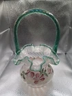 Fenton 90 Year Anniversary  Handpainted Meadow Beauty Basket with Green Crest