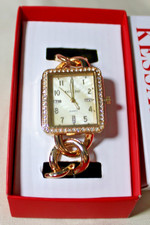 Reloj Kessaris Damas Adornos de Cristal Esfera Perla Cadena Pulsera Tono Dorado