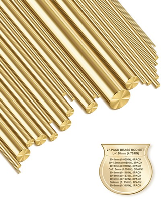 #ad 27 PCS Solid Brass Rods Assortment – 9 Sizes 1mm–8mm Diameter 120mm Length P $21.80