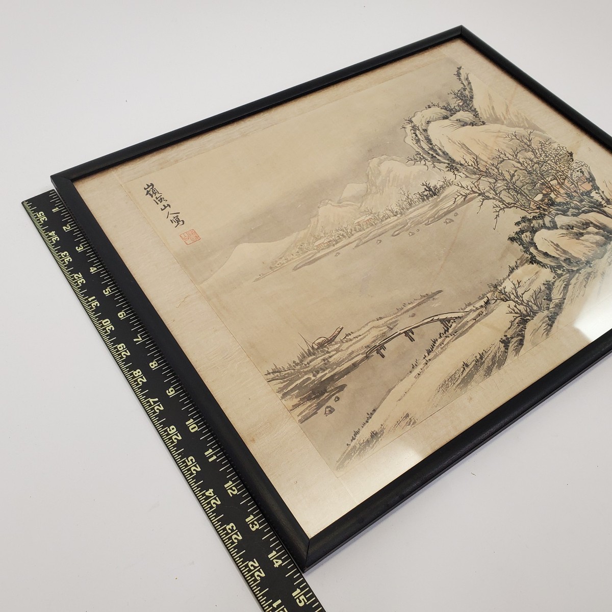 Vintage Chinese Shan Shui Silk Painting Landscape River Boat